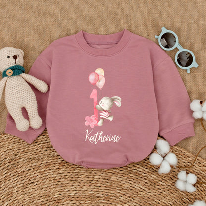 Personalized Some Bunny Is One Romper with Name for Baby Girl First Birthday Outfit Smash Cake Bubble Bodysuit Adorable Gift