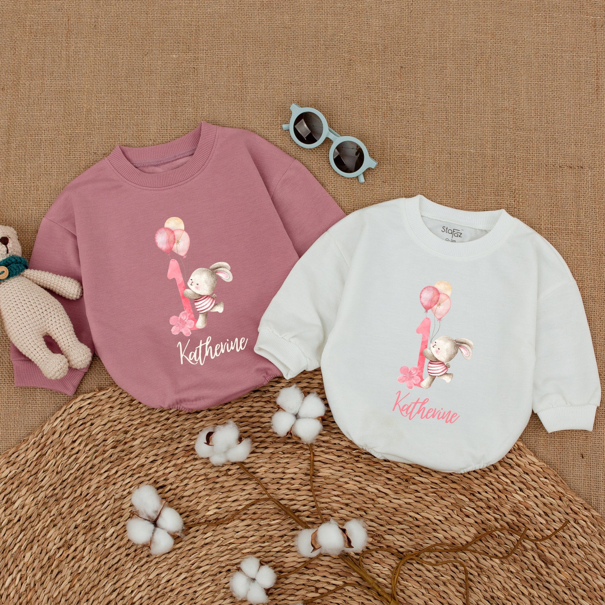 Personalized Some Bunny Is One Romper with Name for Baby Girl First Birthday Outfit Smash Cake Bubble Bodysuit Adorable Gift
