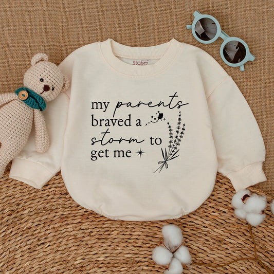 My Parents Braved a Storm to Get Me IVF Baby Romper Bodysuit New Baby Shower Gift Pregnancy Announcement Worth The Wait Butterfly Design