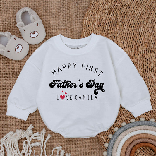 Personalized Happy First Father's Day Baby Romper Daddy and Me Natural Bodysuit Love Camila Heart Design Baby Girl Outfit Comfortable