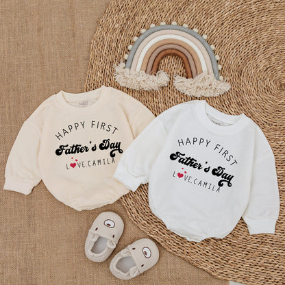 Personalized Happy First Father's Day Baby Romper Daddy and Me Natural Bodysuit Love Camila Heart Design Baby Girl Outfit Comfortable