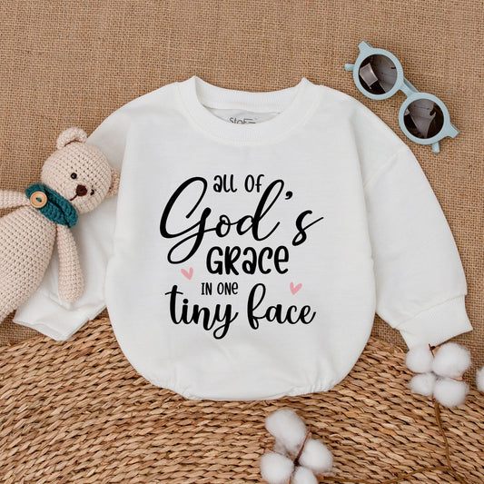 All Of God's Grace In One Tiny Face Baby Romper Sweet Pink Hearts Religious Bodysuit Newborn Christian Outfit Pregnancy Announcement Gift
