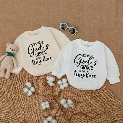 All Of God's Grace In One Tiny Face Baby Romper Sweet Pink Hearts Religious Bodysuit Newborn Christian Outfit Pregnancy Announcement Gift
