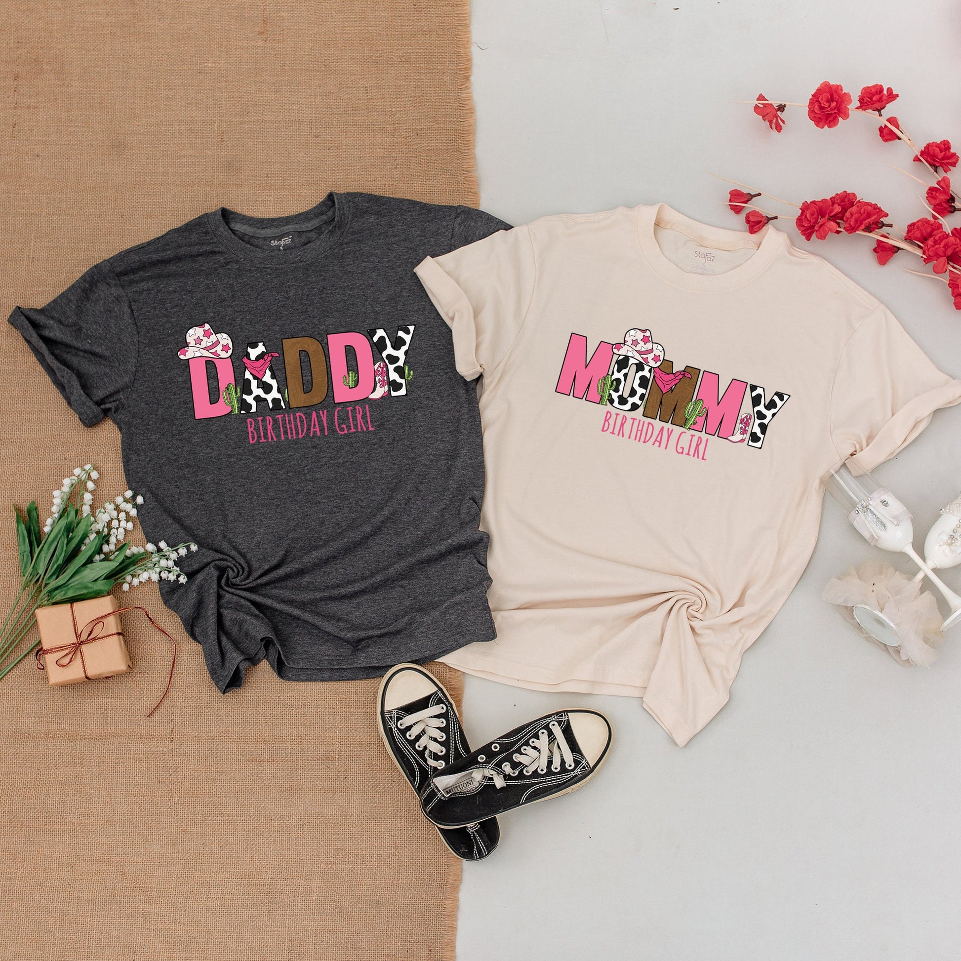 Pink Brown Cow Print Cowgirl First Birthday Family Matching Shirts Wild West One Baby Girl Bodysuit Outfits Rodeo Hat Boot
