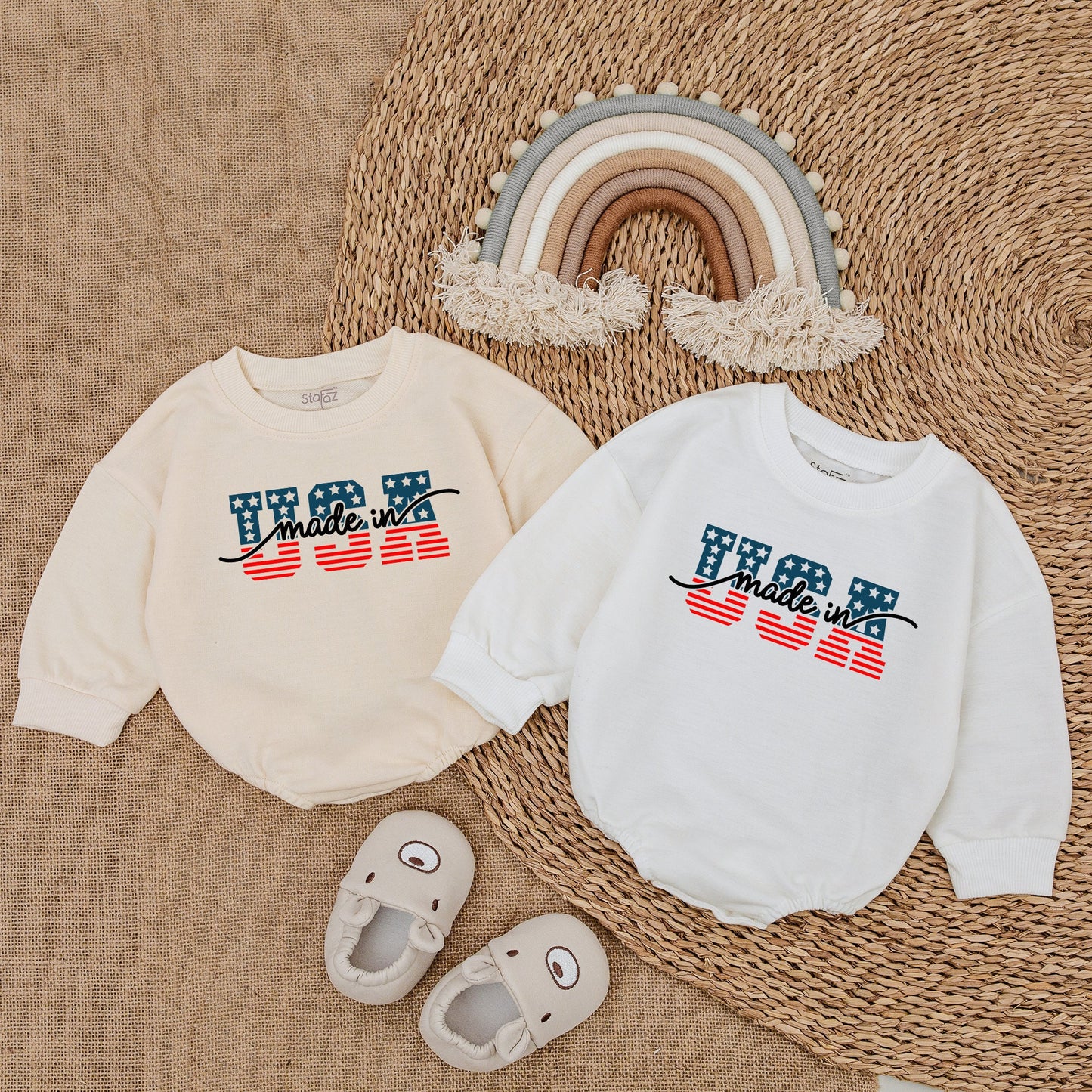 "USA Made" Patriotic Baby Bubble Romper Stars & Stripes Design Fourth of July Infant Bodysuit Comfortable Newborn Outfit Baby Clothes Boy Girl