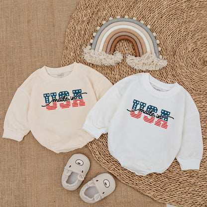 "USA Made" Patriotic Baby Bubble Romper Stars & Stripes Design Fourth of July Infant Bodysuit Comfortable Newborn Outfit Baby Clothes Boy Girl