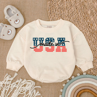 "USA Made" Patriotic Baby Bubble Romper Stars & Stripes Design Fourth of July Infant Bodysuit Comfortable Newborn Outfit Baby Clothes Boy Girl
