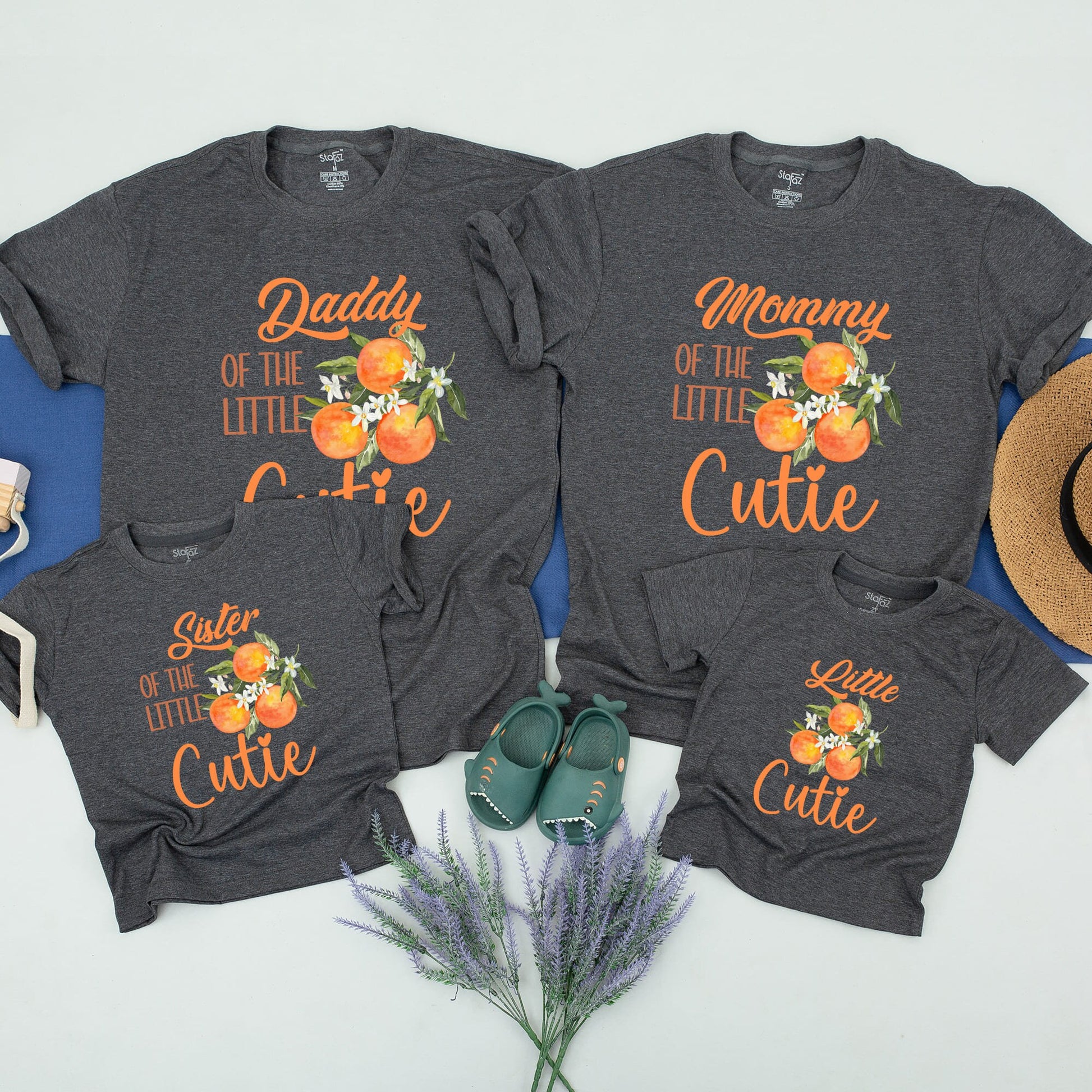 Personalized Little Cutie Family T-Shirts Orange Fruit Design First Birthday Party Matching Outfits Cheerful Celebration