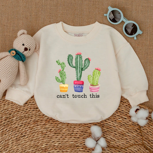 Playful Cactus Can't Touch This Baby Romper Bodysuit Cute Three Cacti Design Pink Flowers Yellow Blue Pink Pots Hipster Funny Baby Shower Gift