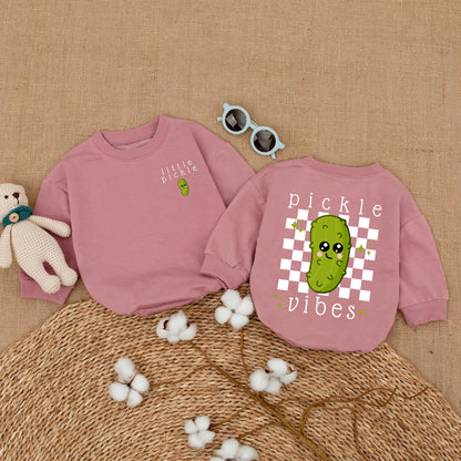Little Pickle Romper Pickle Vibes Baby Bodysuit Funny Vegan Hipster Infant Outfit Black White Green Accents Shower Gift