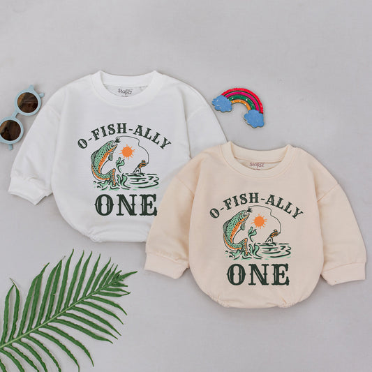 O-Fish-Ally One First Birthday Fishing Romper Baby Bodysuit with Playful Jumping Fish Design Outdoor Theme Cake Smash Outfit Gift