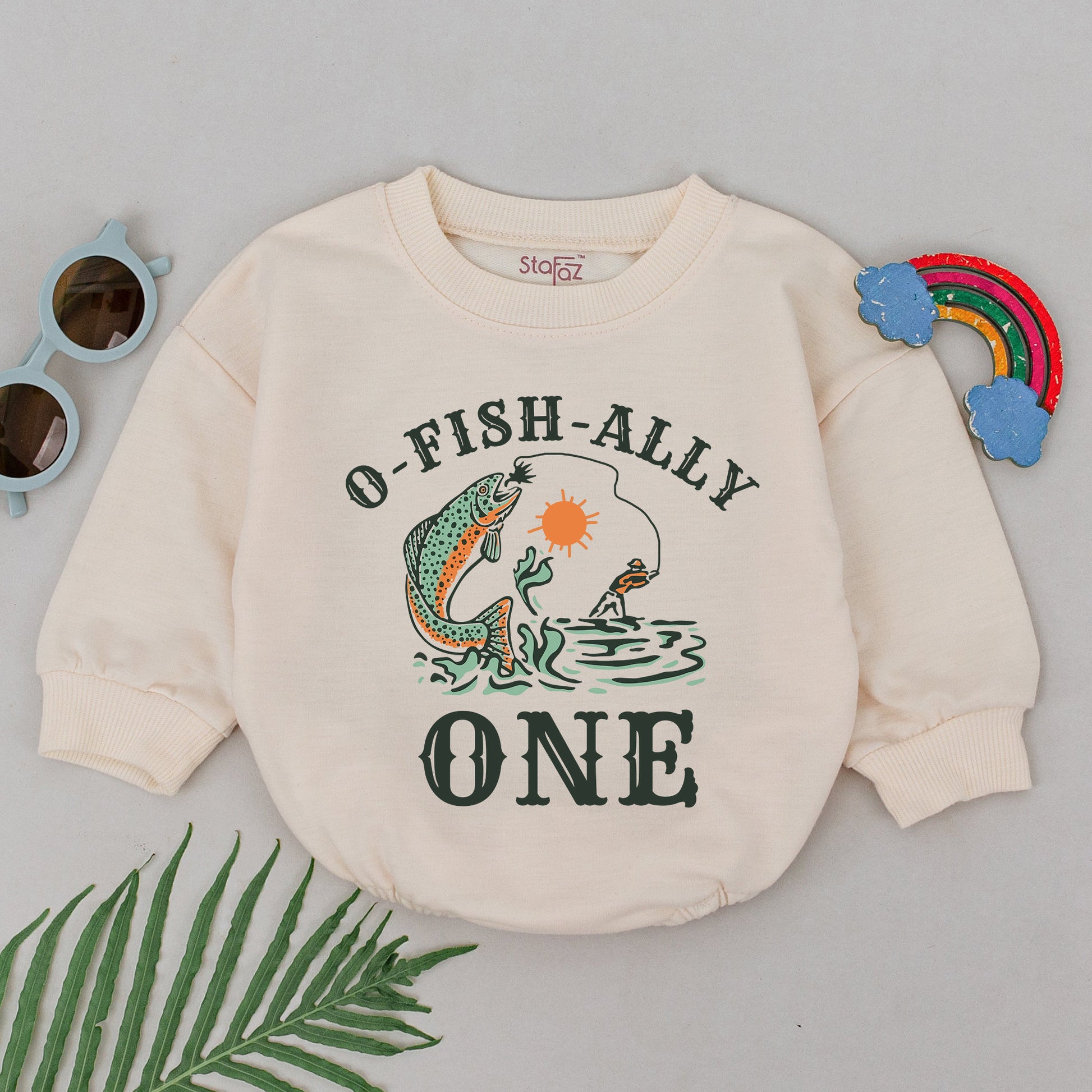 O-Fish-Ally One First Birthday Fishing Romper Baby Bodysuit with Playful Jumping Fish Design Outdoor Theme Cake Smash Outfit Gift