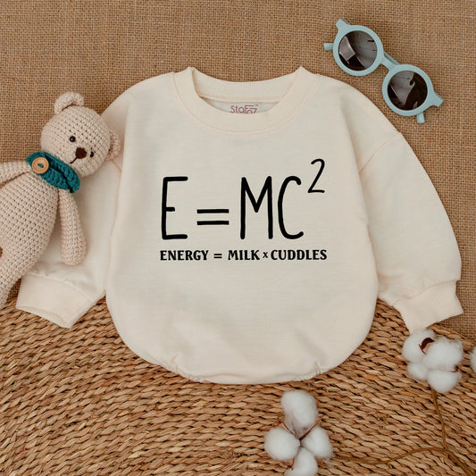 E=MC2 Baby Romper Science Bodysuit Funny Milk Cuddles Design Gender Neutral Newborn Bubble Outfit Soft Cotton Baby Shower Gift Clever Announcement