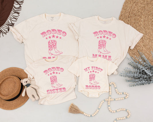 Pink Retro Western Rodeo Mama and Sister First Birthday Family Matching Shirts