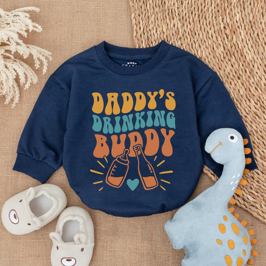 Funny Daddy's Drinking Buddy Retro Baby Romper Gift for New Dad First Father's Day Vintage Baby Boy Girl Bodysuit Outfit