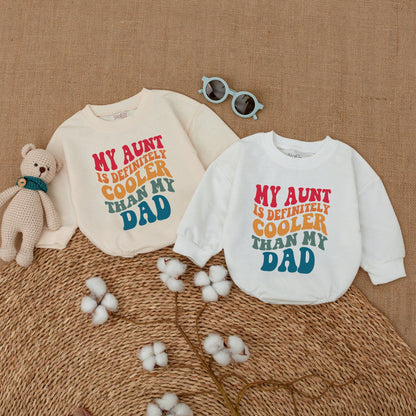 My Aunt is Definitely Cooler Than My Dad Retro Baby Romper, Vintage Auntie's Bestie Bodysuit with Bubbly Font Design, Cool Aunt Shower Gift