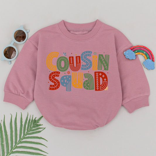 Cousin Squad Retro Romper Vibrant Colors Playful Patterns Zigzag Dots Stripes Design Cousin Crew Bodysuit Family Matching Gift