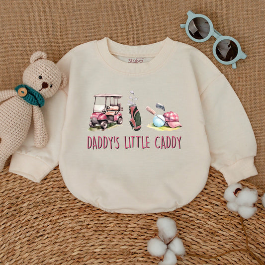 Pink Golf Cart Daddy's Little Caddy Romper for Baby Girl, Cute Golfing Bodysuit with Plaid Cap, Perfect Father's Day Baby Shower Gift