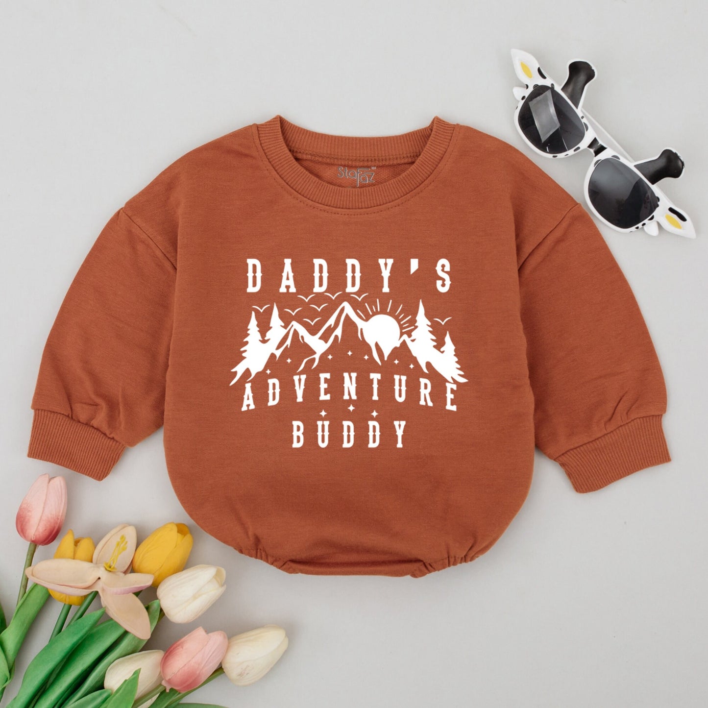 Daddy's Adventure Buddy Baby Romper Mountains Outdoor Fun Father's Day Gift Newborn Gender Neutral Travel Camping Hiking Outfit