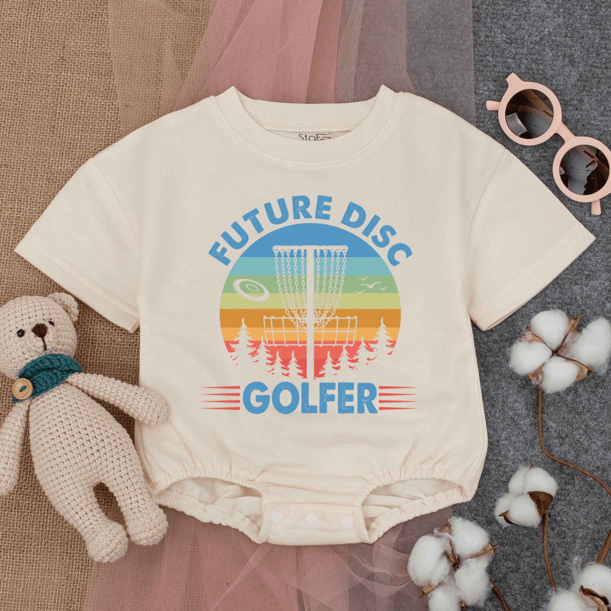 Newborn Infant Baby Disc Golf Bubble Romper Short Sleeve Bodysuit Future Golfer Gameday Outfit Comfortable Summer Frisbee Par Gift