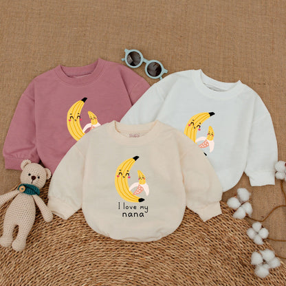 I Love My Nana Baby Romper Cute Grandbaby Bodysuit Funny Outfit Newborn Baby Announcement Gift Soft Cotton Bubble Romper First Grandchild Coming Home