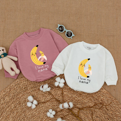 I Love My Nana Baby Romper Cute Grandbaby Bodysuit Funny Outfit Newborn Baby Announcement Gift Soft Cotton Bubble Romper First Grandchild Coming Home