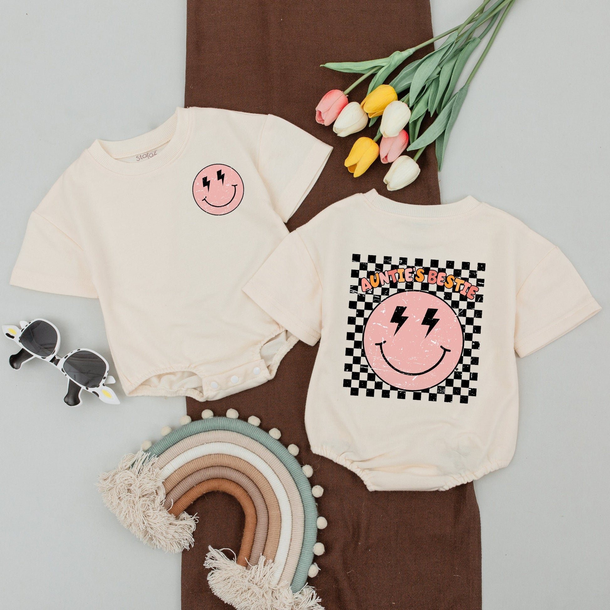 Personalized Aunties Bestie Newborn Romper Cool Aunt Matching Outfit Baby Girl Niece Shirt Gift for Promoted Auntie Club