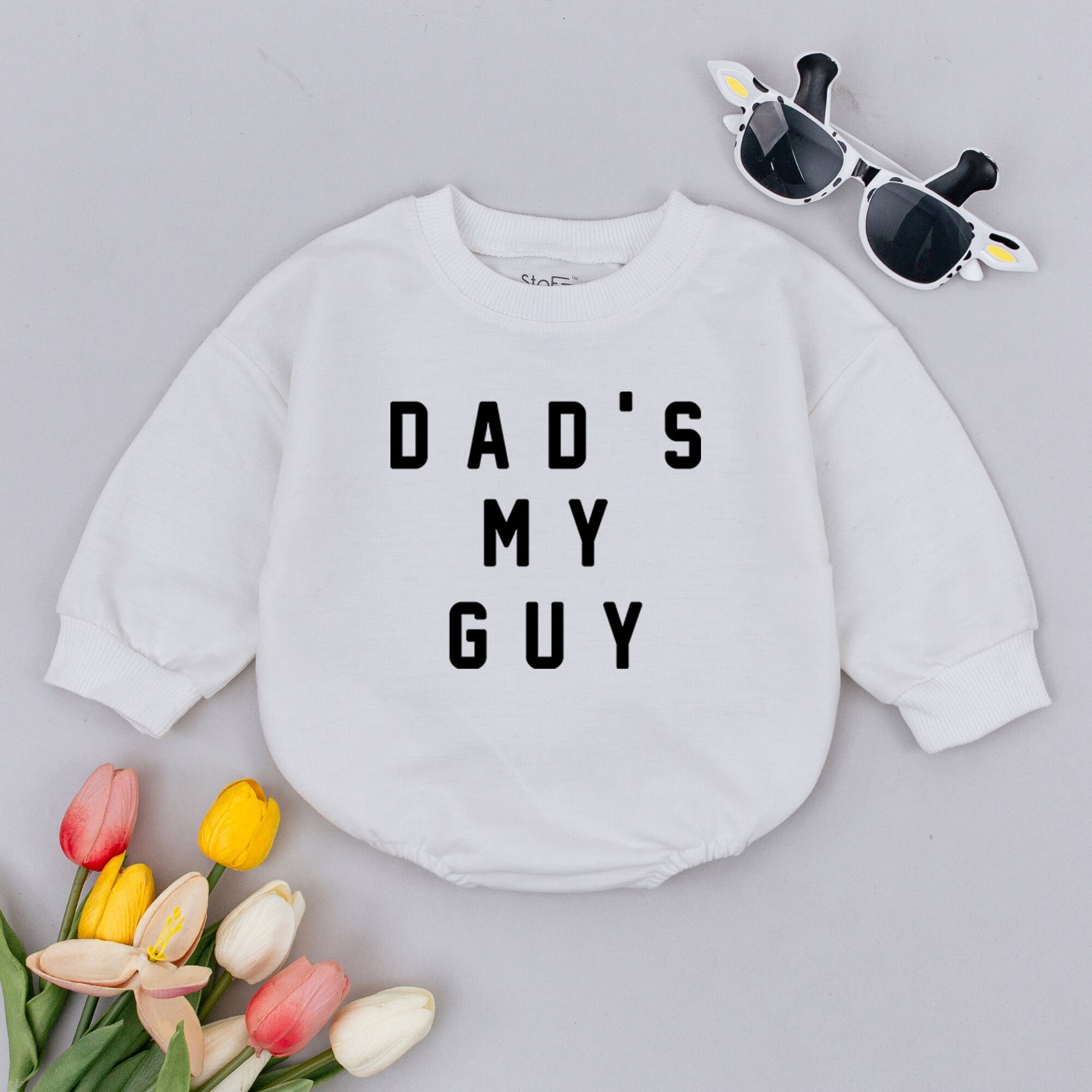 Dad's My Guy Baby Romper Minimalist White Text Bodysuit Soft Gender Neutral for Father's Day New Dad Gift Newborn Baby Announcement