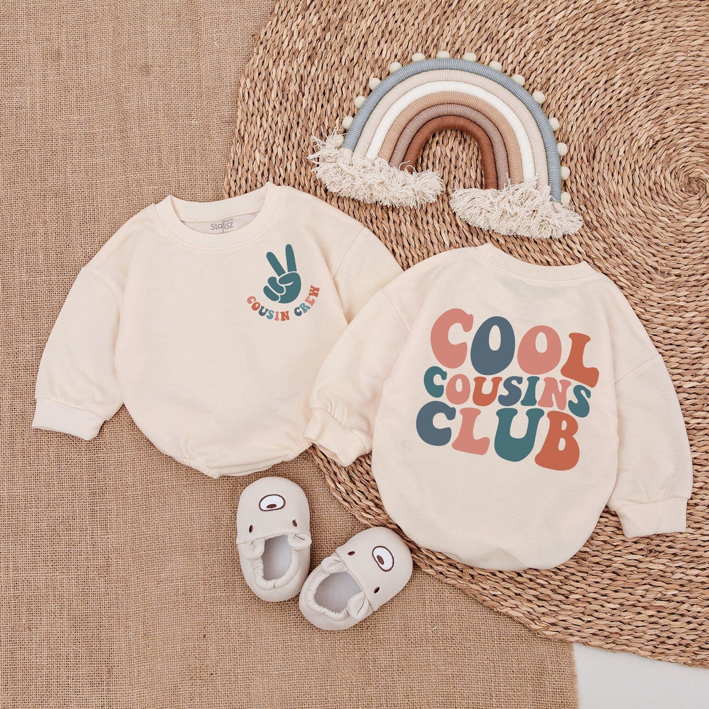 Cool Cousins Club Shirt Peace Sign Cousin Crew Bubble Romper Vintage Teal Peach Family Reunion Newborn Gift
