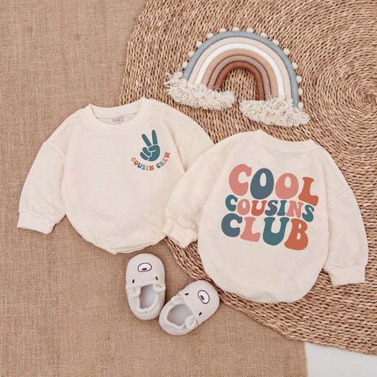 Cool Cousins Club Shirt Peace Sign Cousin Crew Bubble Romper Vintage Teal Peach Family Reunion Newborn Gift