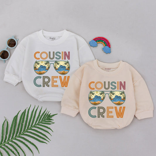 Cousin Crew Romper Retro Beach Sunglasses Baby Bodysuit Vacation Style Vintage Postcard Design Toddler Best Friends Matching Family Gift