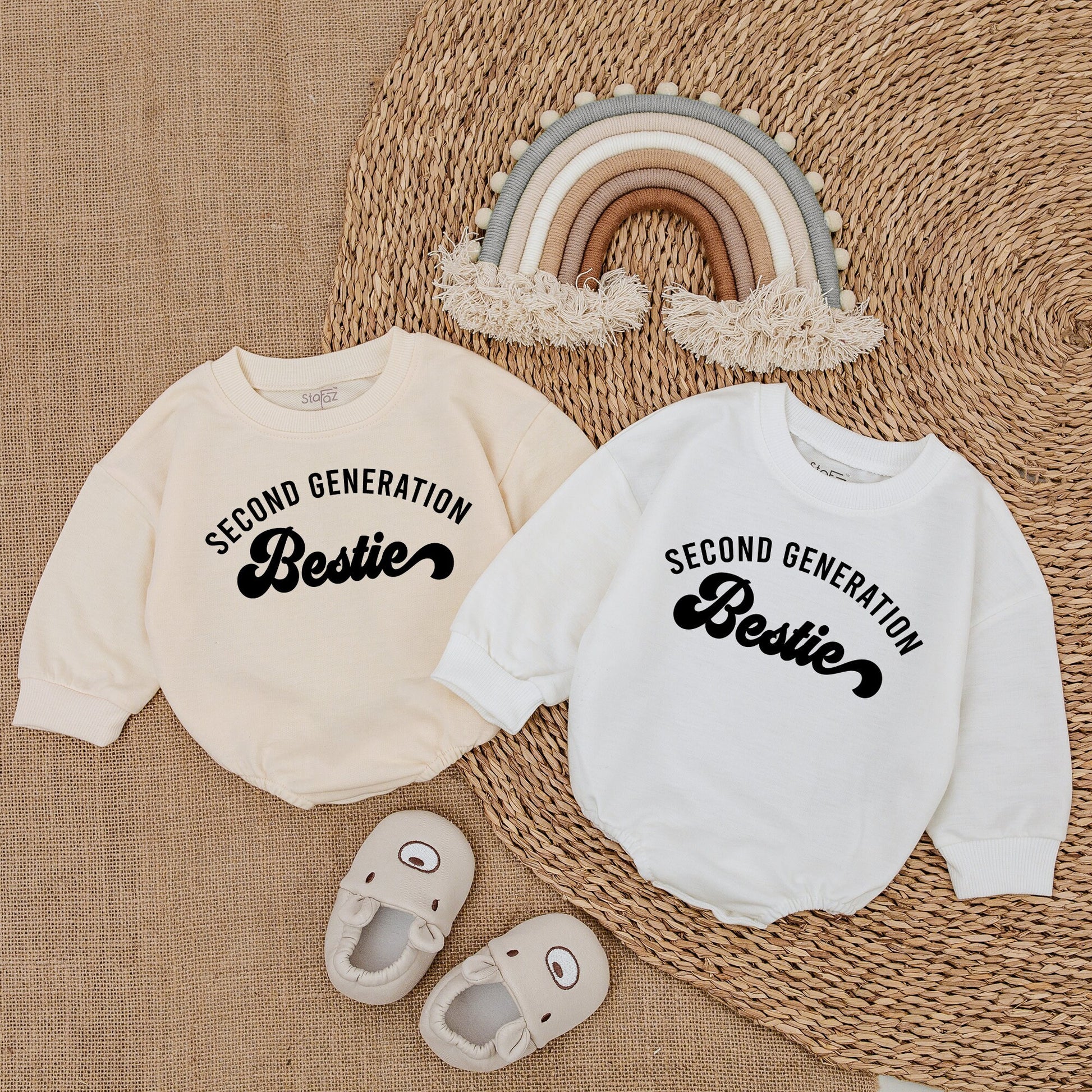Second Generation Besties Romper Baby Matching Best Friend Outfits for Baby Shower Gift Announcement Cotton Comfortable