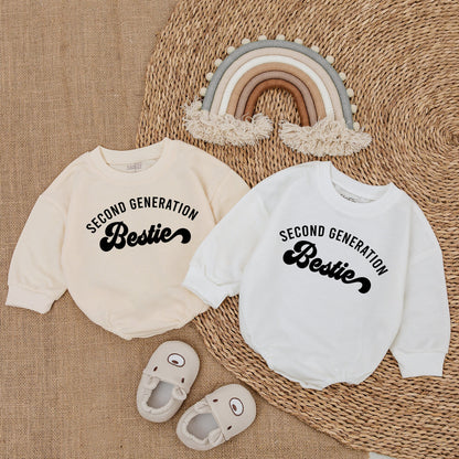 Second Generation Besties Romper Baby Matching Best Friend Outfits for Baby Shower Gift Announcement Cotton Comfortable