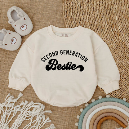 Second Generation Besties Romper Baby Matching Best Friend Outfits for Baby Shower Gift Announcement Cotton Comfortable