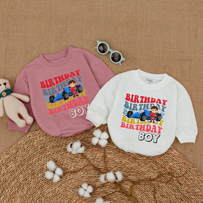 Personalized Race Car Fast One Birthday Boy Romper 1st Birthday Outfit colorful layered retro text infant baby bodysuit Cake Smash celebration gift