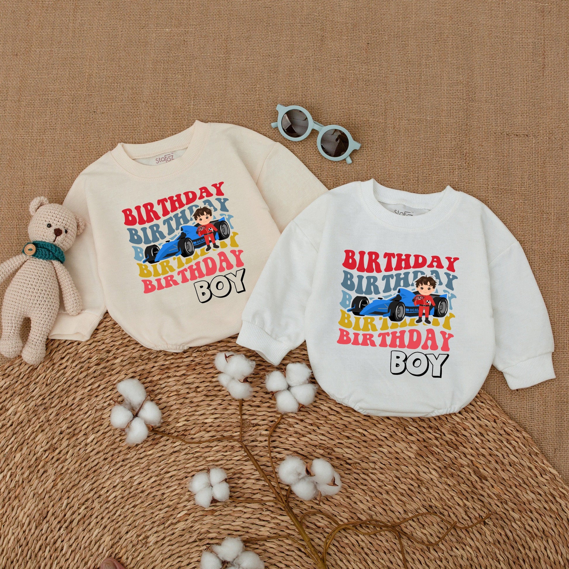 Personalized Race Car Fast One Birthday Boy Romper 1st Birthday Outfit colorful layered retro text infant baby bodysuit Cake Smash celebration gift