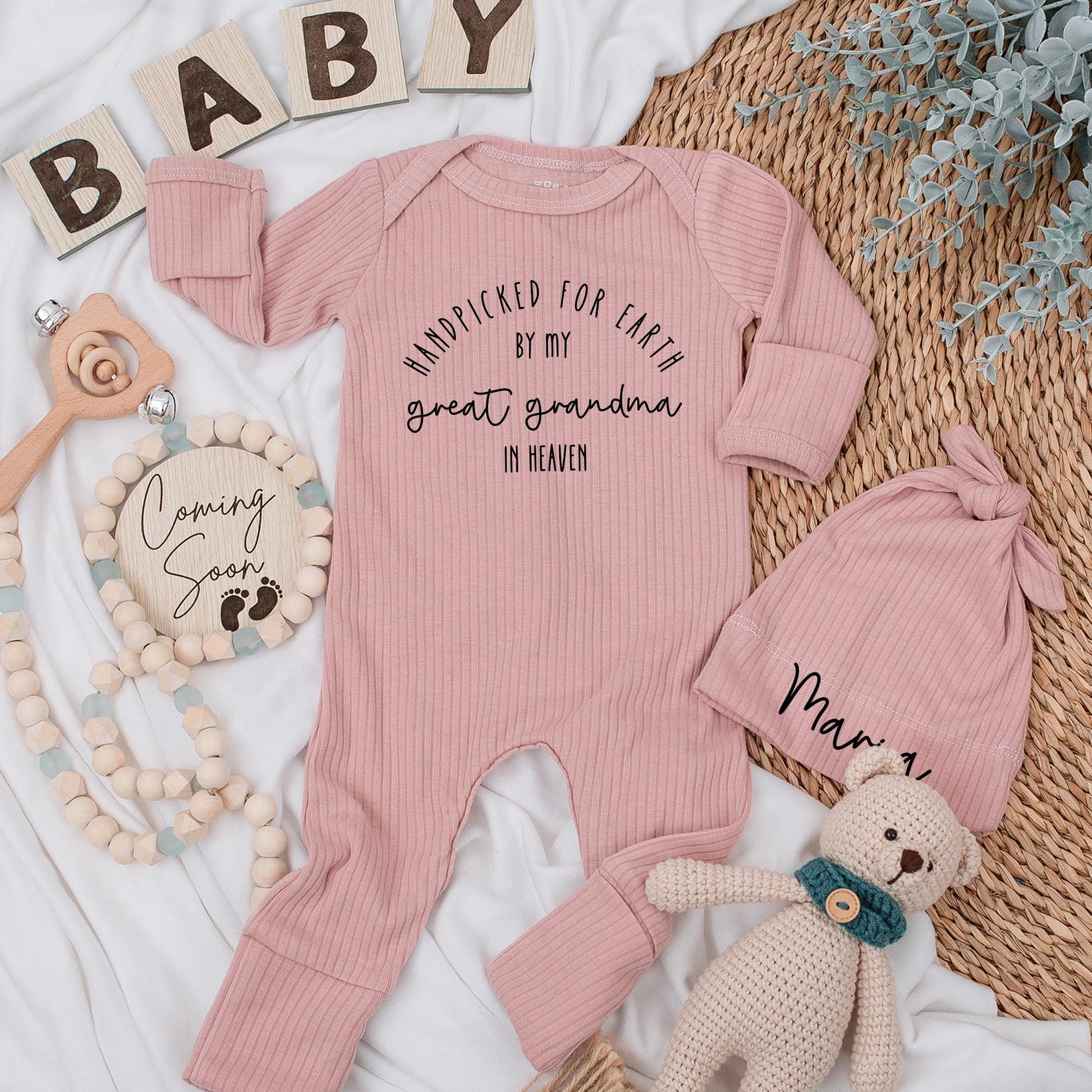 Handpicked for Earth Great Grandma in Heaven Baby Bodysuit Pregnancy Reveal Thoughtful Gift Soft Cotton Newborn Onesie Apparel Modern Design
