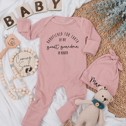 Handpicked for Earth Great Grandma in Heaven Baby Bodysuit Pregnancy Reveal Thoughtful Gift Soft Cotton Newborn Onesie Apparel Modern Design
