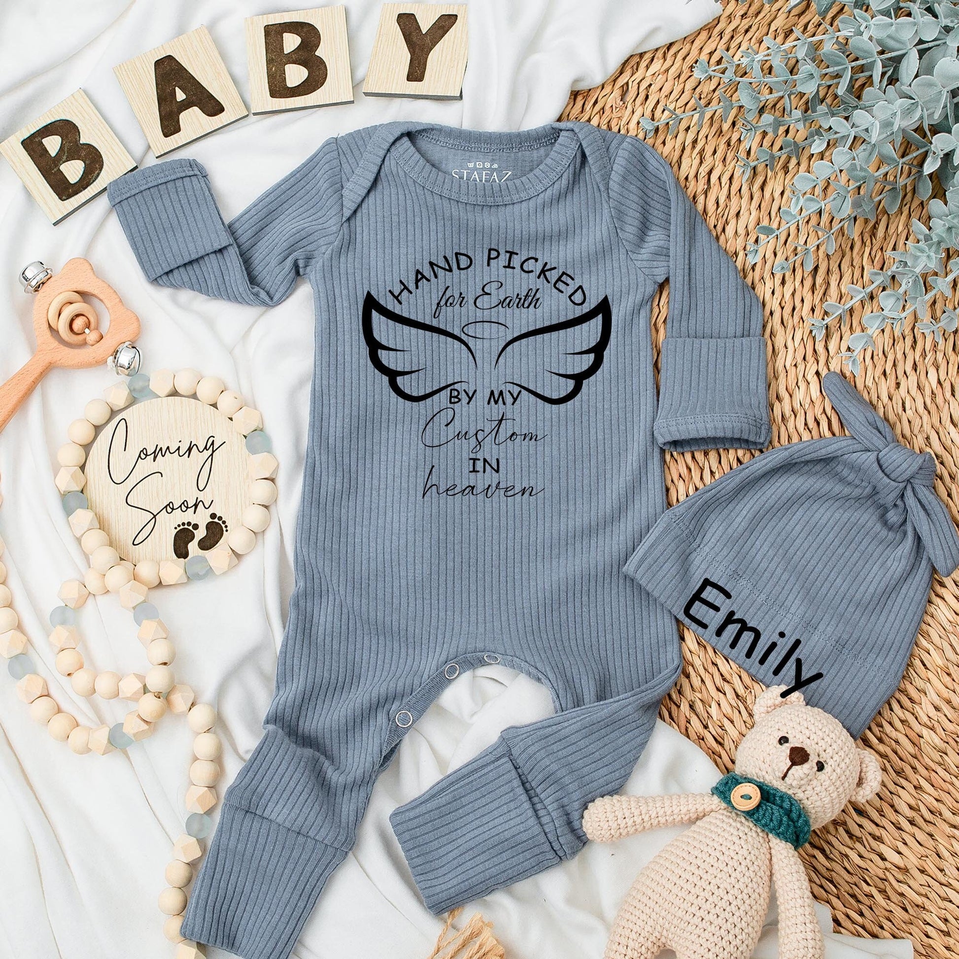 Hand Picked for Earth by Great Grandpa Grandma in Heaven Baby Bodysuit, Newborn Baby Shower Gift Pregnancy Announcement Reveal Soft Infant Clothes Angel Wings Halo Design