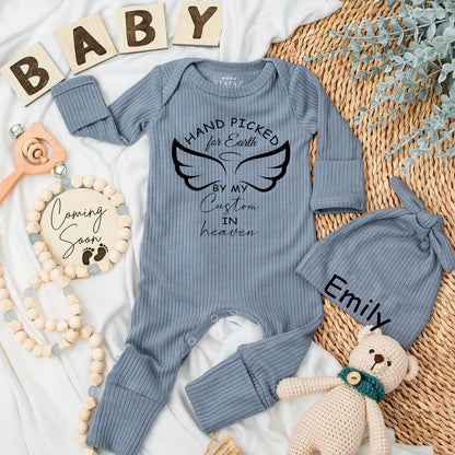 Hand Picked for Earth by Great Grandpa Grandma in Heaven Baby Bodysuit, Newborn Baby Shower Gift Pregnancy Announcement Reveal Soft Infant Clothes Angel Wings Halo Design