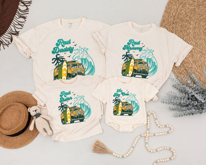 Surf Family Matching Birthday Shirts Retro Van Beachy Design Rad Daddy Mommy Sister The Big One Vintage 70s Party Outfit