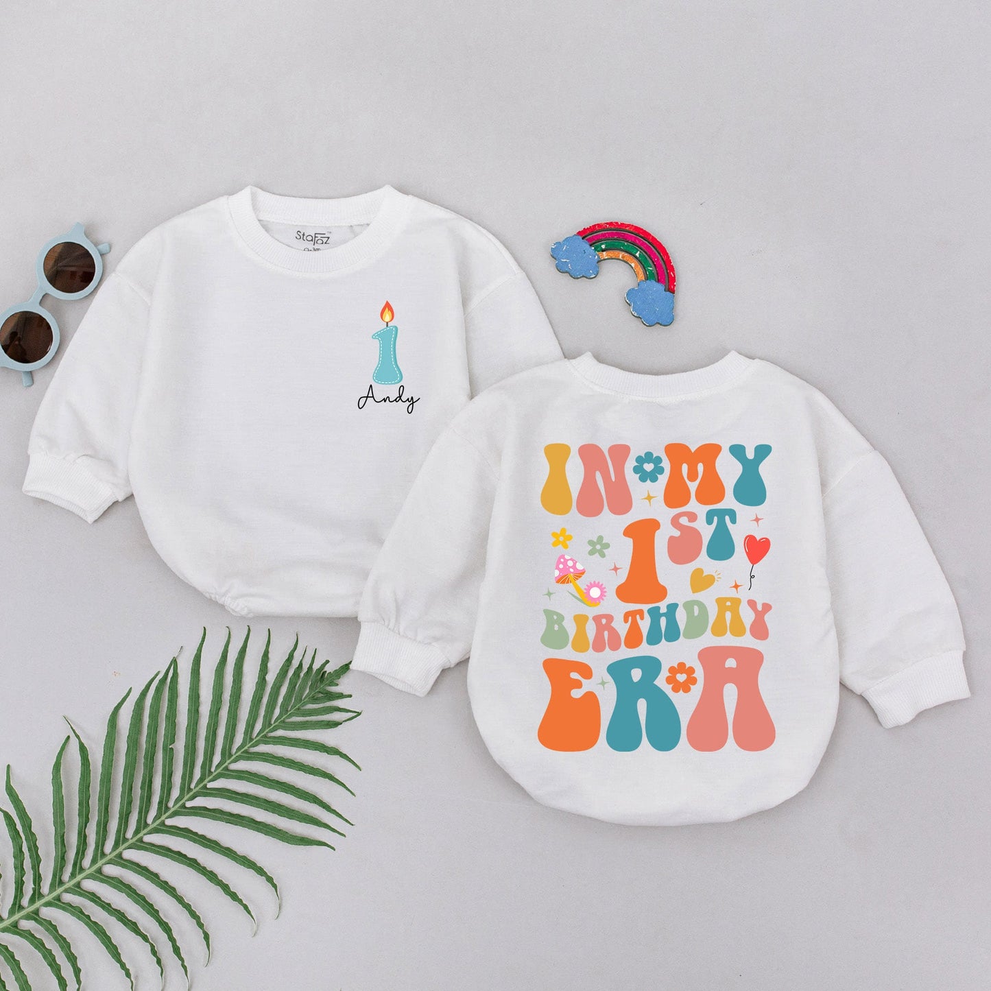 In My 1st Birthday Era Baby Romper Groovy First Birthday Outfit Pastel Flower Mushroom Heart One Year Old Bodysuit Adorable Shower Gift