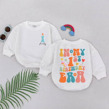 In My 1st Birthday Era Baby Romper Groovy First Birthday Outfit Pastel Flower Mushroom Heart One Year Old Bodysuit Adorable Shower Gift