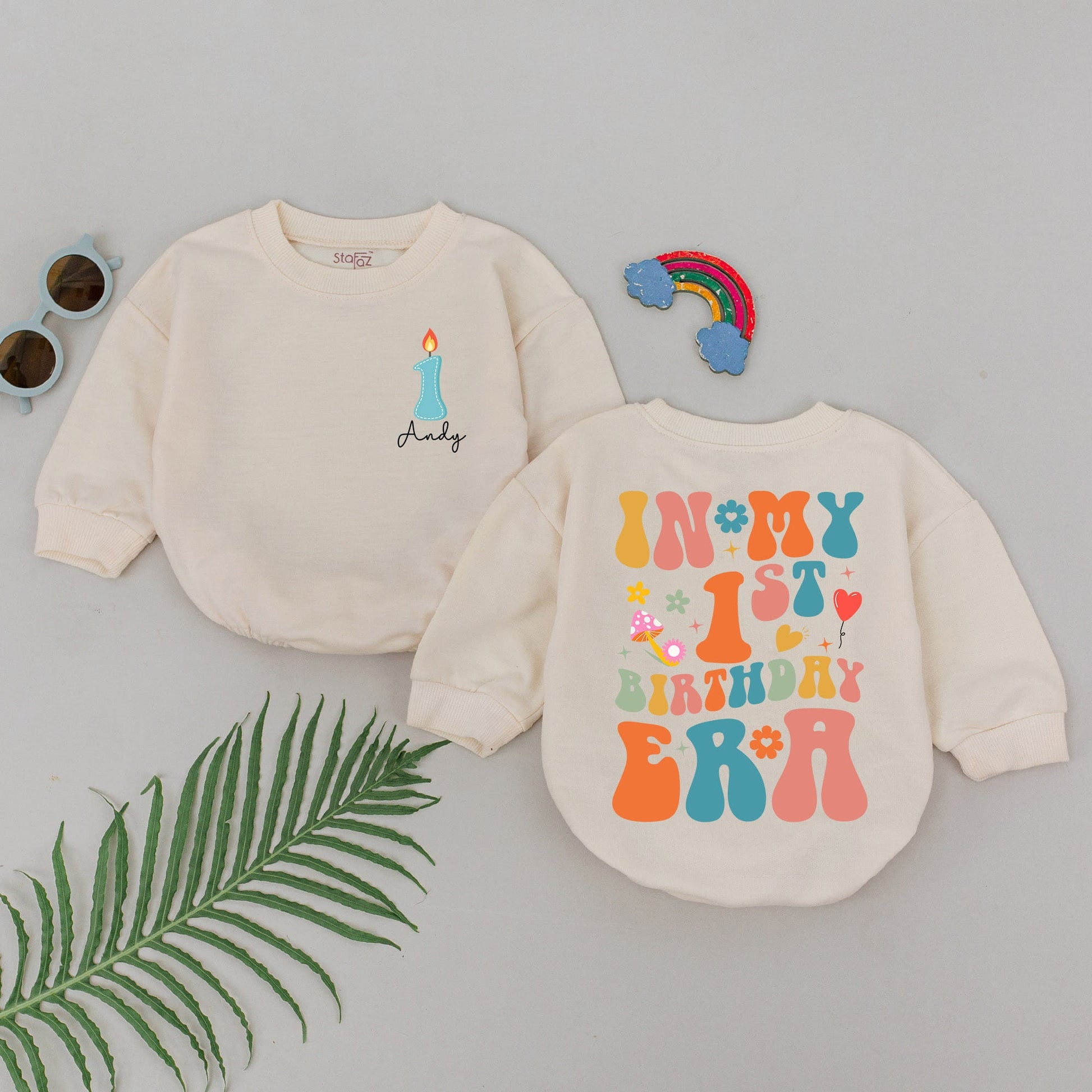 In My 1st Birthday Era Baby Romper Groovy First Birthday Outfit Pastel Flower Mushroom Heart One Year Old Bodysuit Adorable Shower Gift