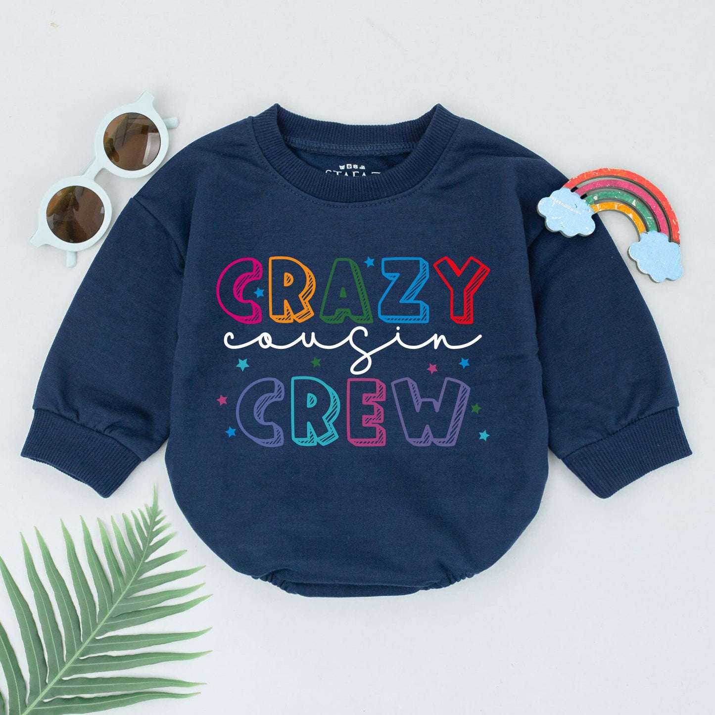 Crazy Cousin Crew Romper Colorful Cartoon Letters Vibrant Star Design Baby Toddler Cousin Matching Outfit Best Friends Shower Birthday Gift