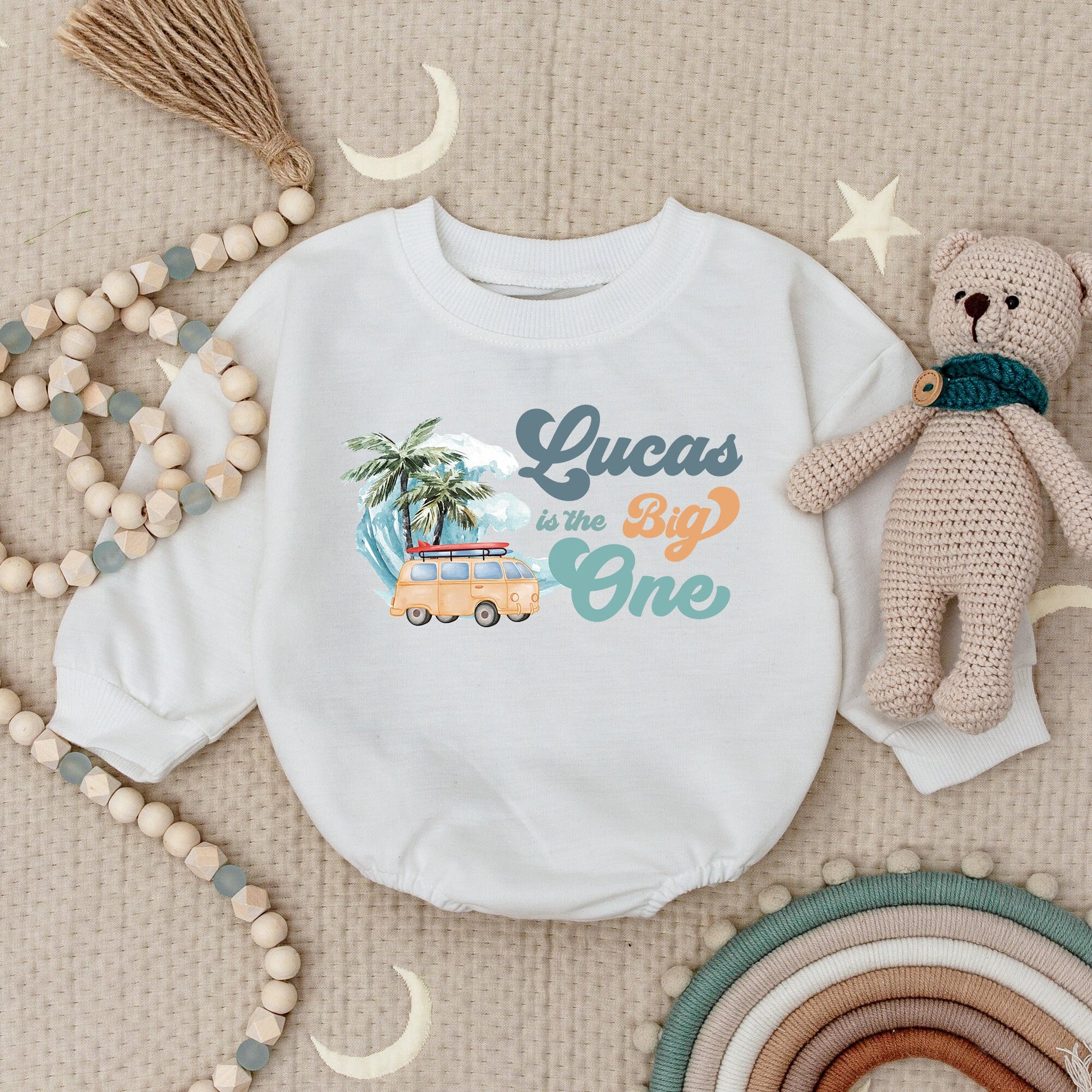 The Big One Surf Beach Baby Romper Personalized Summer Birthday Outfit Smash Cake Outfit