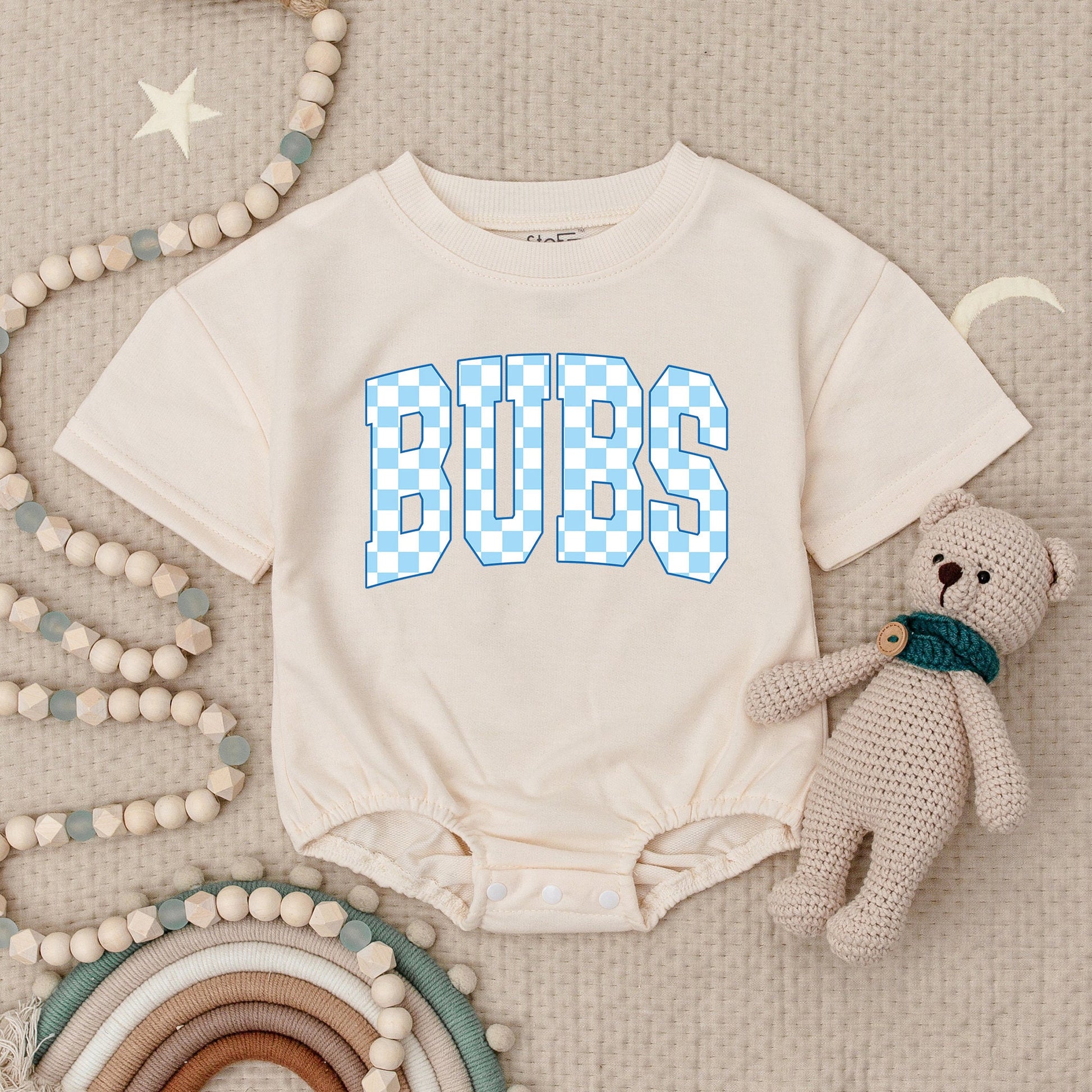BUBS Baby Boy Romper Cute Checkered Design First Birthday Outfit Little Boy Bodysuit Summer Clothes