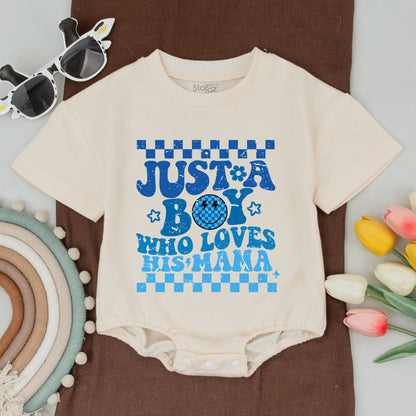 Mama and Son Matching Retro Blue Checkerboard Shirts Mamas Boy Outfits First Mother Day Baby Bodysuit Playful Distressed Star Flower