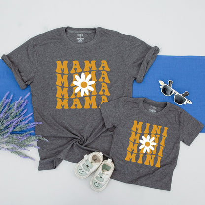 Mama Mini Daisy Matching Shirts Retro Golden Yellow 70s Floral Mom Daughter Baby Outfit Set Comfortable Soft Cotton