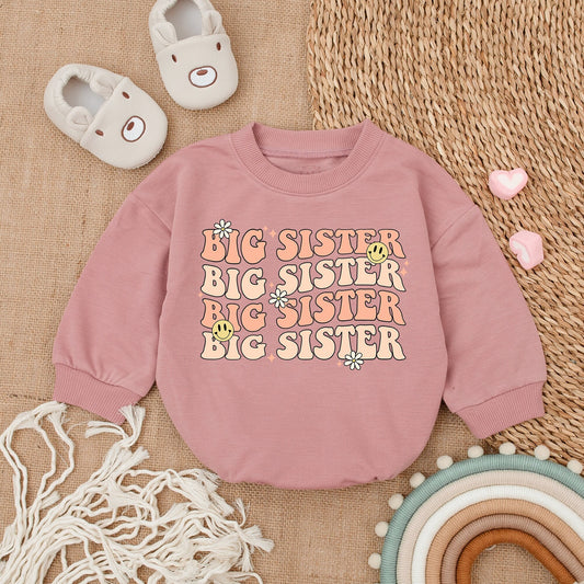 Big Sister Bubble Romper Pregnancy Reveal Baby Bodysuit Baby Girl Clothes Newborn Romper Sister Baby Shirt Gift for Big Sis